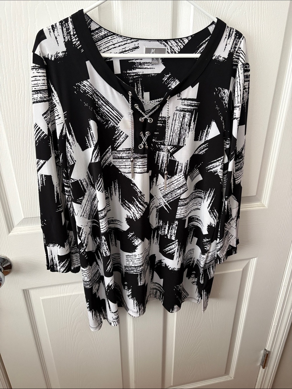 JBlack & White Brushstroke Lace-Up Women's Top